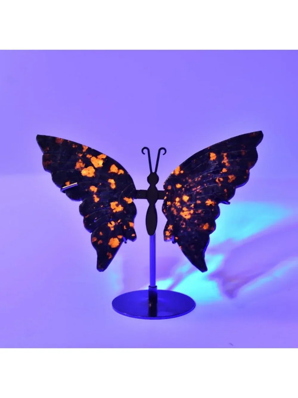 Natural Flame Yooperlite Butterfly Art | Healing Crystal Slices & Silver Stand
